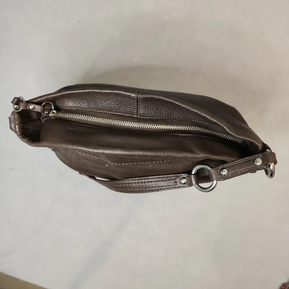COACH CARLY F1073-F15251 Dark Brown Pebbled Leather Chunky Chain Purse Bag Hobo
